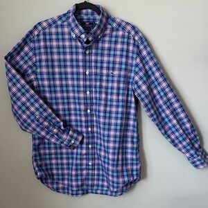 Vineyard Vines Blue Pink Green Plaid Button-Down Tucker Shirt Medium